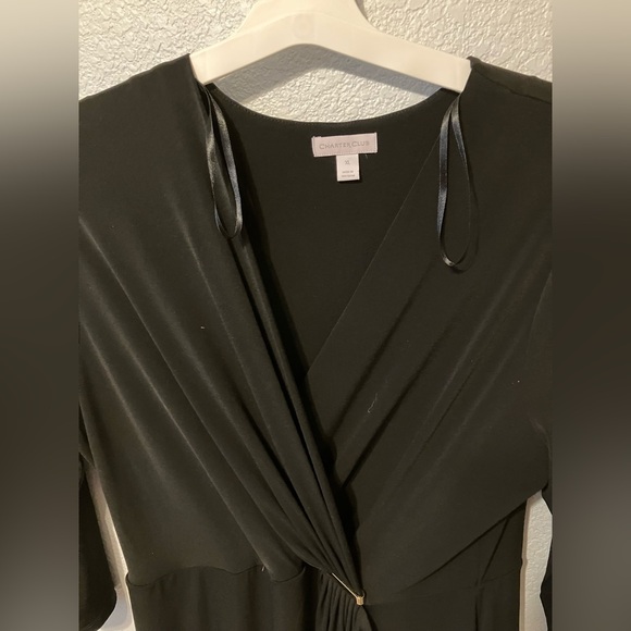 XL Charter Club Elegant Black 3/4 Long Sleeve Faux Wrap Dress Knee Length - Picture 5 of 5